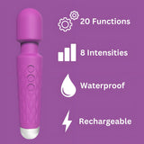 Loving Joy 20 Function Wand Vibrator (Purple) – Waterproof Rechargeable Wand Vibrator 8 Inches > Sex Toys > Mini Massagers - Tophatter Daily Deals