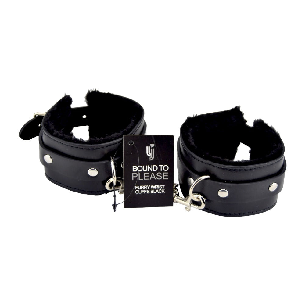 Bound to Please Furry Plush Wrist Cuffs (Black) – Plush Wrist Cuffs > Bondage Gear > Restraints - Tophatter Daily Deals