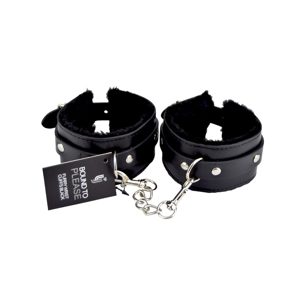 Bound to Please Furry Plush Wrist Cuffs (Black) – Plush Wrist Cuffs > Bondage Gear > Restraints - Tophatter Daily Deals