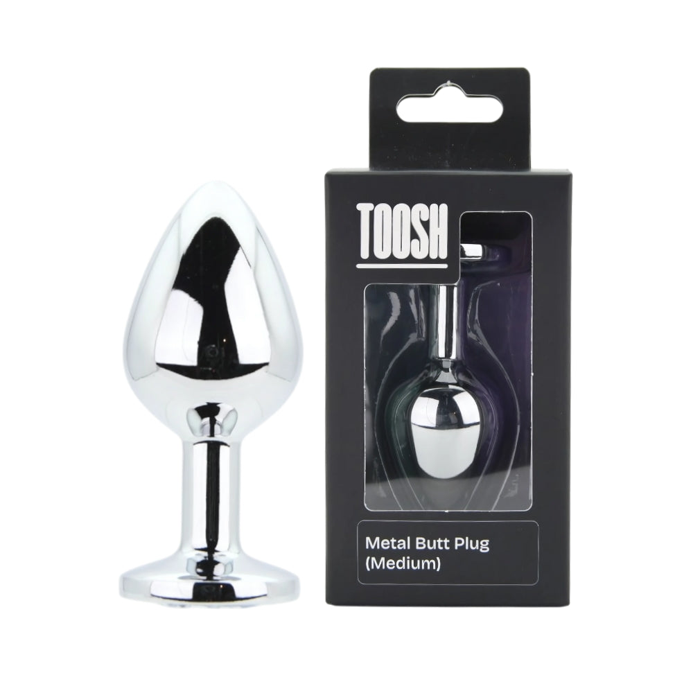 Toosh Silver Medium Metal Butt Plug with Clear Stone Base > Anal Range > Jewel Butt Plugs - Tophatter Daily Deals