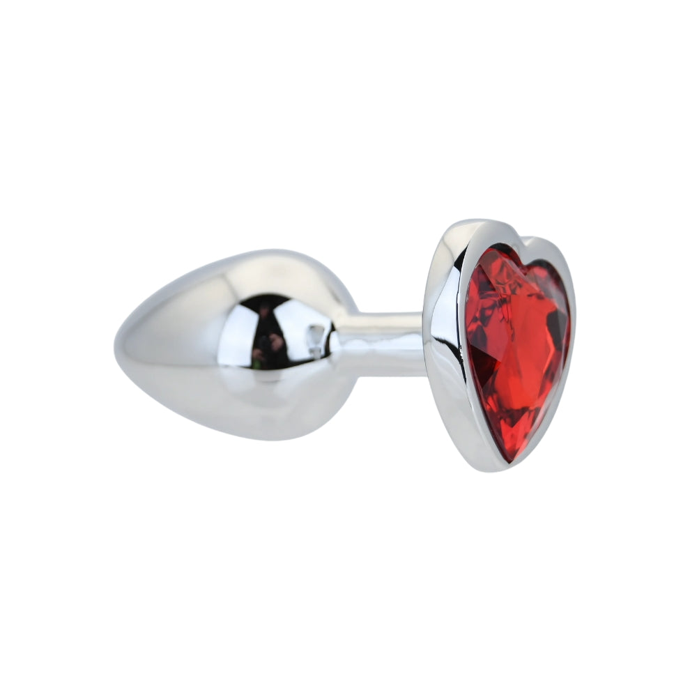 Toosh Heart Shaped Silver Small Butt Plug with Red Stone Jewel > Anal Range > Jewel Butt Plugs - Tophatter Daily Deals