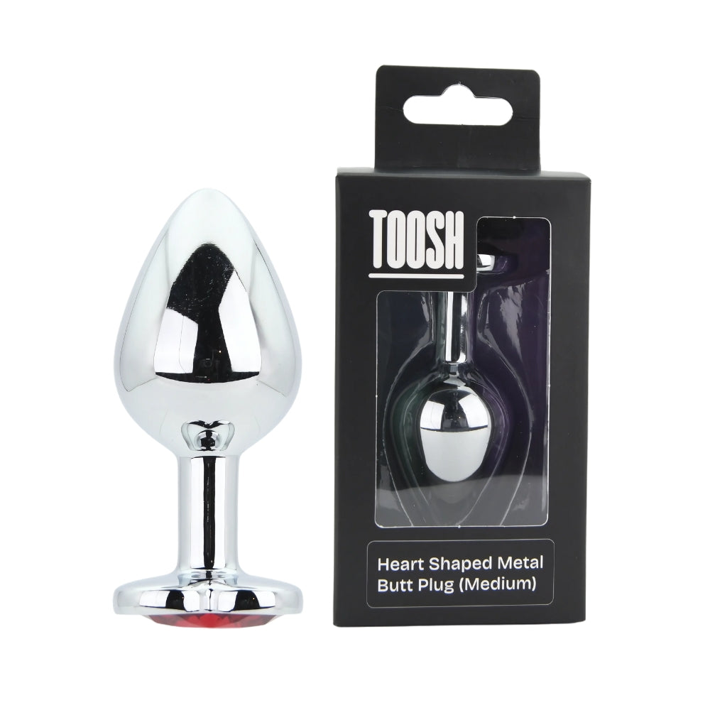 Toosh Heart Shaped Medium Silver Butt Plug with Red Stone Jewel > Anal Range > Jewel Butt Plugs - Tophatter Daily Deals