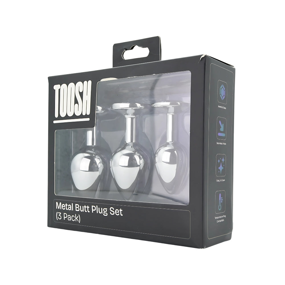 Toosh Metal Butt Plug Set of 3 – Small, Medium, Large Jewelled Base Butt Plugs > Anal Range > Butt Plug Kits - Tophatter Daily Deals