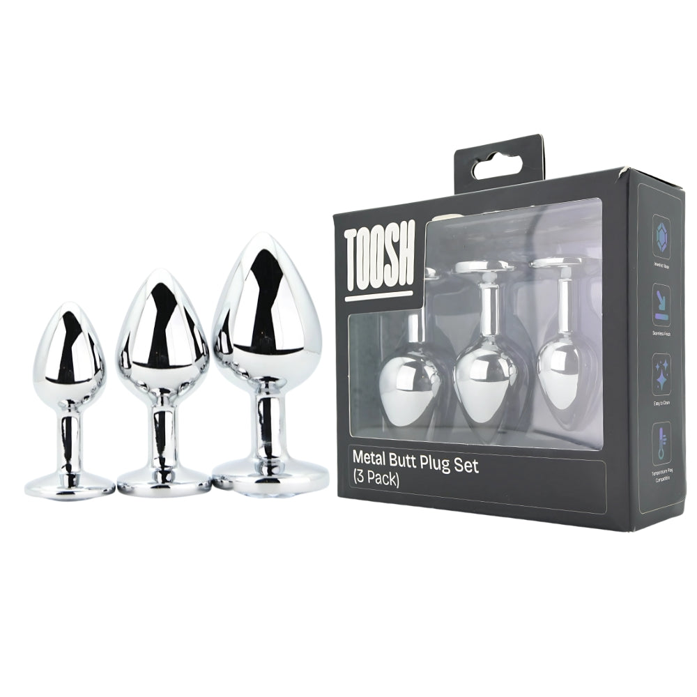 Toosh Metal Butt Plug Set of 3 – Small, Medium, Large Jewelled Base Butt Plugs > Anal Range > Butt Plug Kits - Tophatter Daily Deals