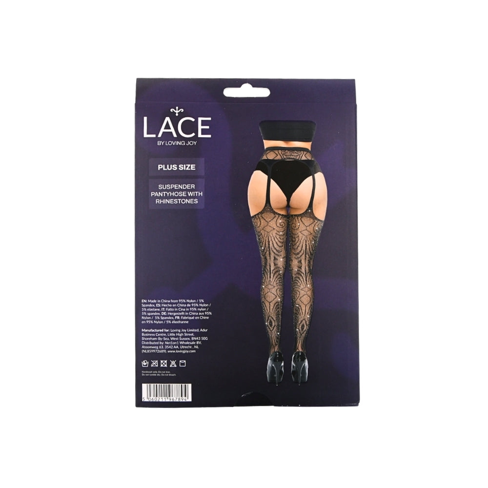 Lace by LJ Plus Size Suspender Pantyhose with Rhinestones – Lingerie > Clothes > Plus Size Lingerie - Tophatter Daily Deals