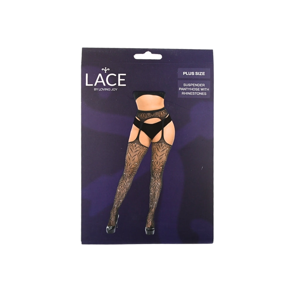 Lace by LJ Plus Size Suspender Pantyhose with Rhinestones – Lingerie > Clothes > Plus Size Lingerie - Tophatter Daily Deals