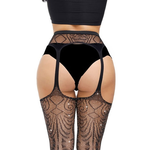 Lace by LJ Plus Size Suspender Pantyhose with Rhinestones – Lingerie > Clothes > Plus Size Lingerie - Tophatter Daily Deals