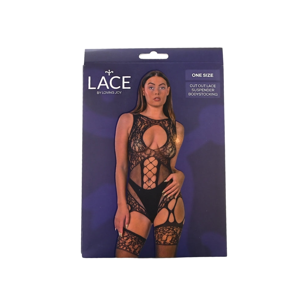Lace by LJ Cut Out Lace Suspender Bodystocking – Lingerie > Clothes > Bodies and Playsuits - Tophatter Daily Deals