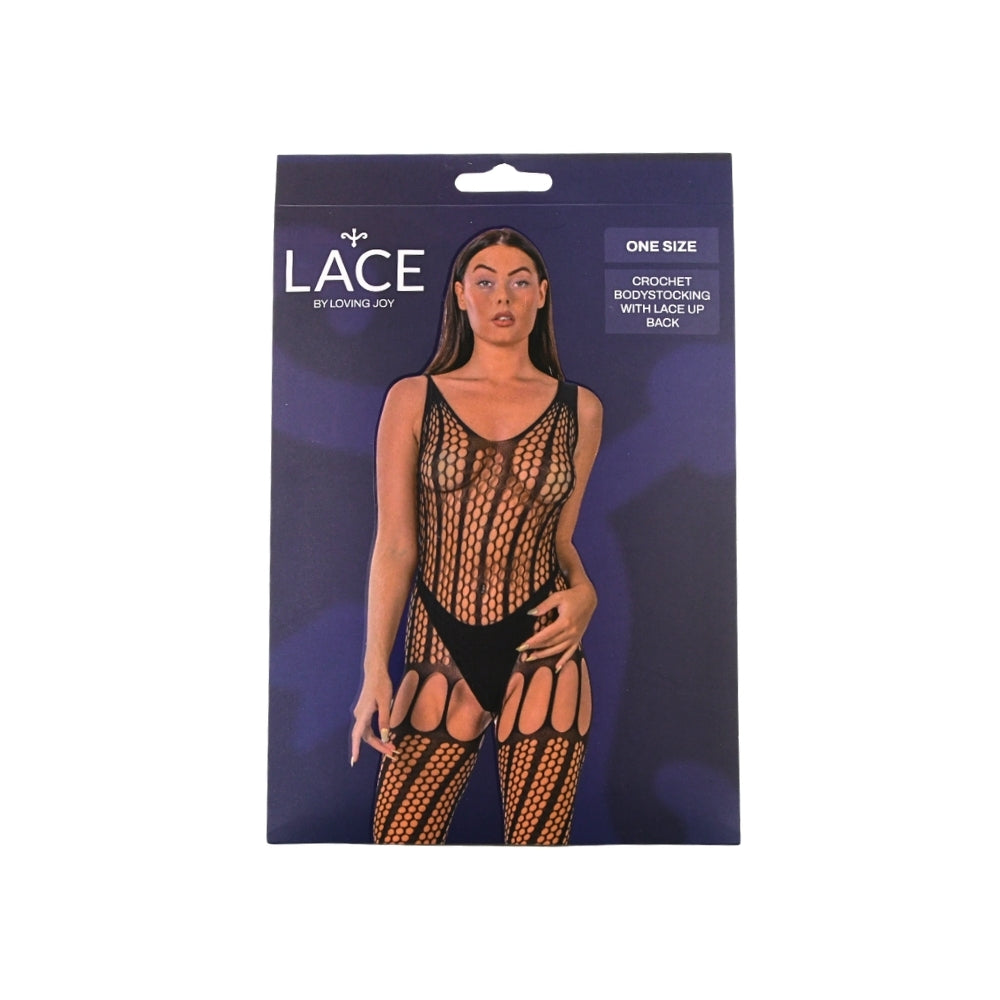 Lace by LJ Crochet Bodystocking with Lace Up Back – Bodystocking > Clothes > Bodies and Playsuits - Tophatter Daily Deals