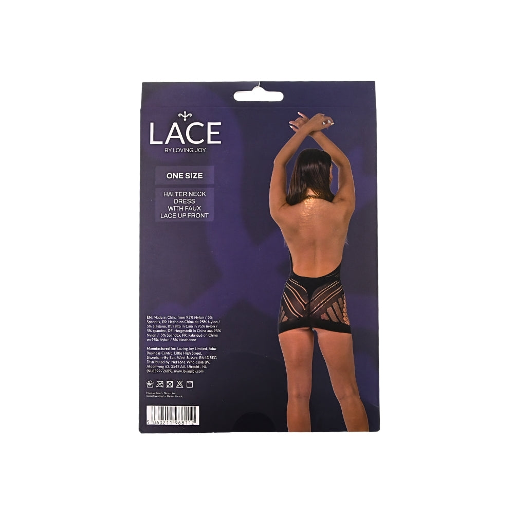 Lace by LJ Halter Neck Dress with Faux Lace-Up Front – Lingerie > Clothes > Dresses and Chemises - Tophatter Daily Deals