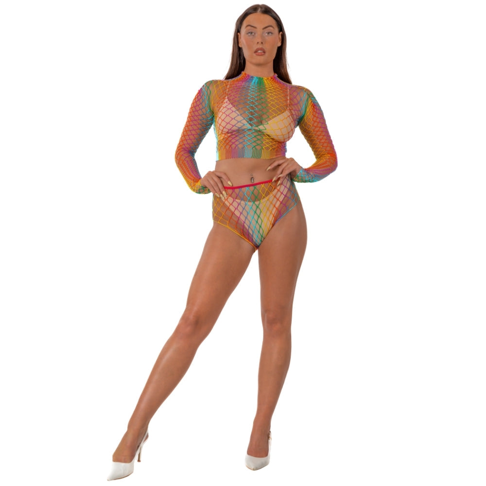 Lace By LJ Rainbow Fence Net Crop Top and Bottoms – Lingerie Set > Clothes > Lingerie Sets - Tophatter Daily Deals