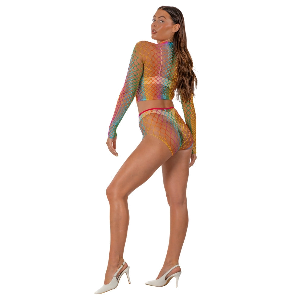 Lace By LJ Rainbow Fence Net Crop Top and Bottoms – Lingerie Set > Clothes > Lingerie Sets - Tophatter Daily Deals