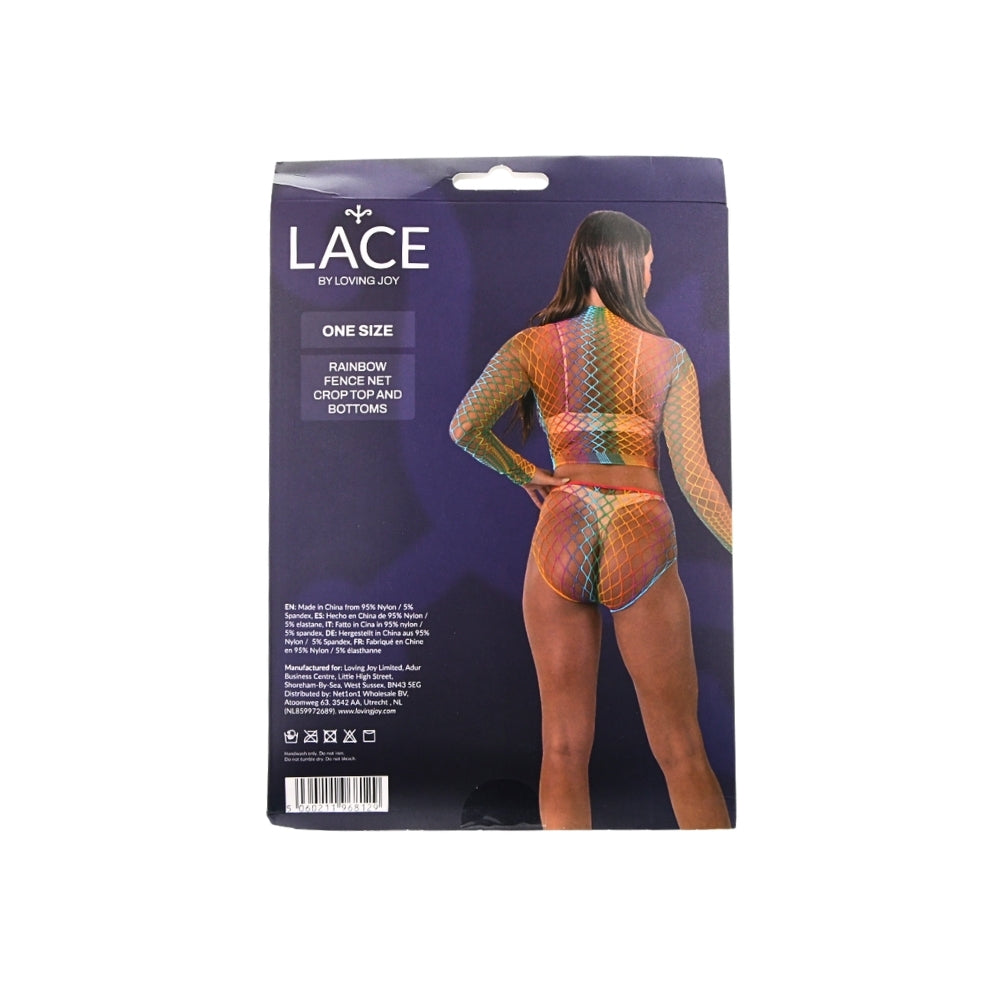 Lace By LJ Rainbow Fence Net Crop Top and Bottoms – Lingerie Set > Clothes > Lingerie Sets - Tophatter Daily Deals