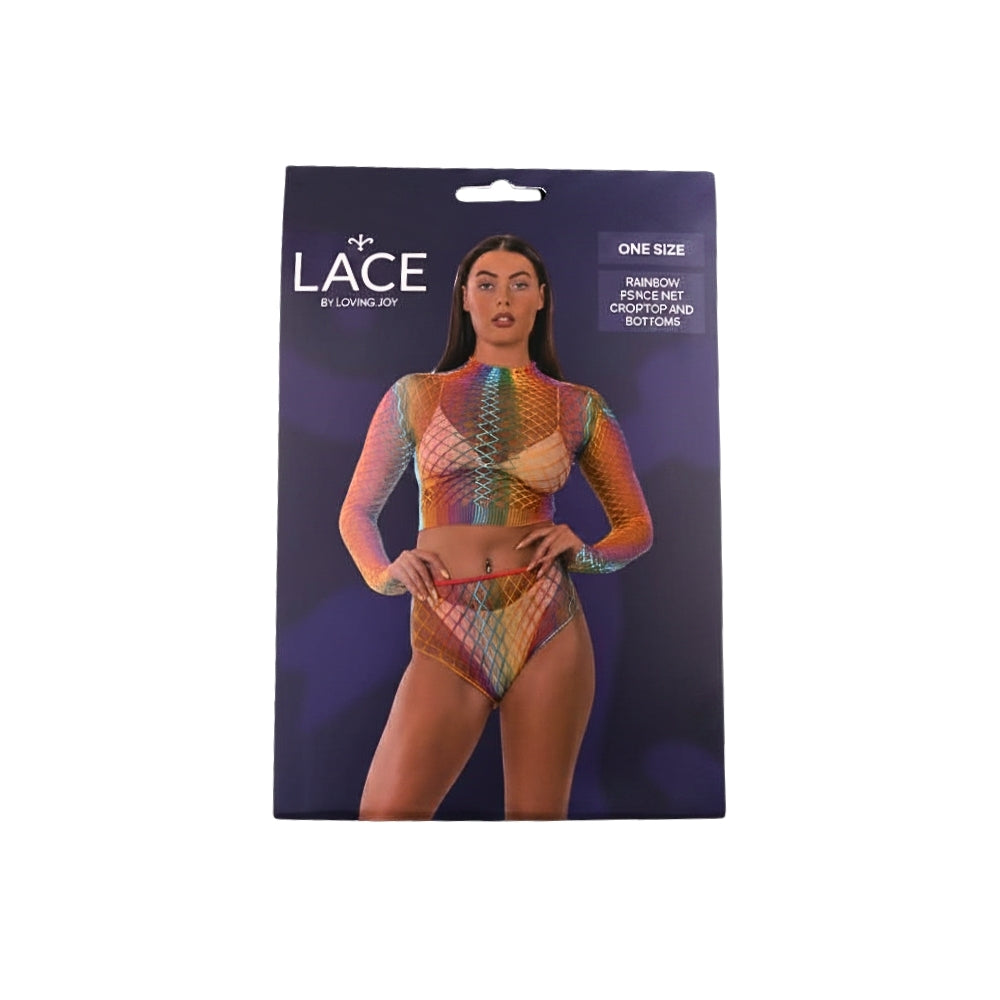 Lace By LJ Rainbow Fence Net Crop Top and Bottoms – Lingerie Set > Clothes > Lingerie Sets - Tophatter Daily Deals