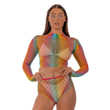 Lace By LJ Rainbow Fence Net Crop Top and Bottoms – Lingerie Set > Clothes > Lingerie Sets - Tophatter Daily Deals