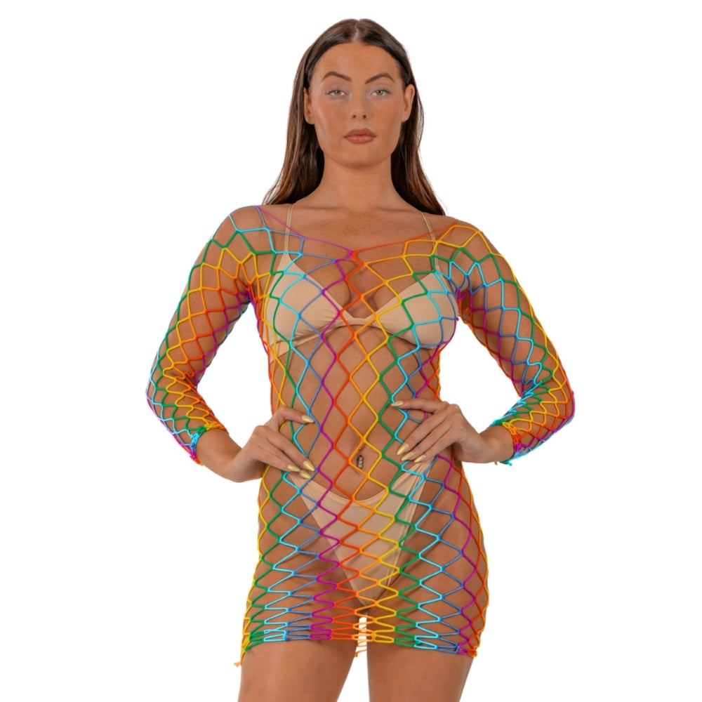 Lace by LJ Rainbow Long Sleeved Mini Dress – Sheer Open Net Dress > Clothes > Dresses and Chemises - Tophatter Daily Deals