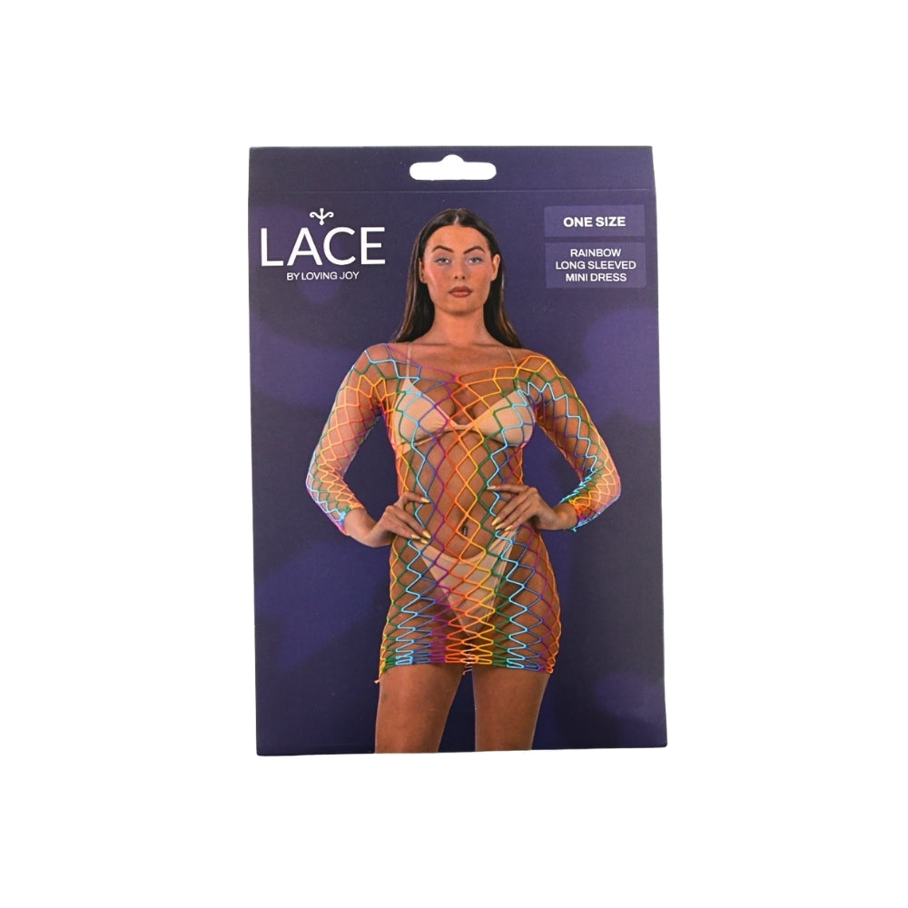 Lace by LJ Rainbow Long Sleeved Mini Dress – Sheer Open Net Dress > Clothes > Dresses and Chemises - Tophatter Daily Deals