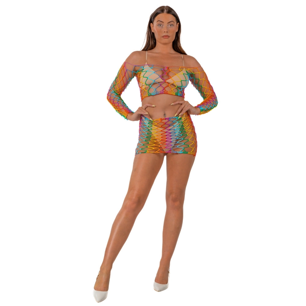 Lace by LJ Rainbow Crop Top and Mini Skirt Set – Festival Lingerie > Clothes > Lingerie Sets - Tophatter Daily Deals