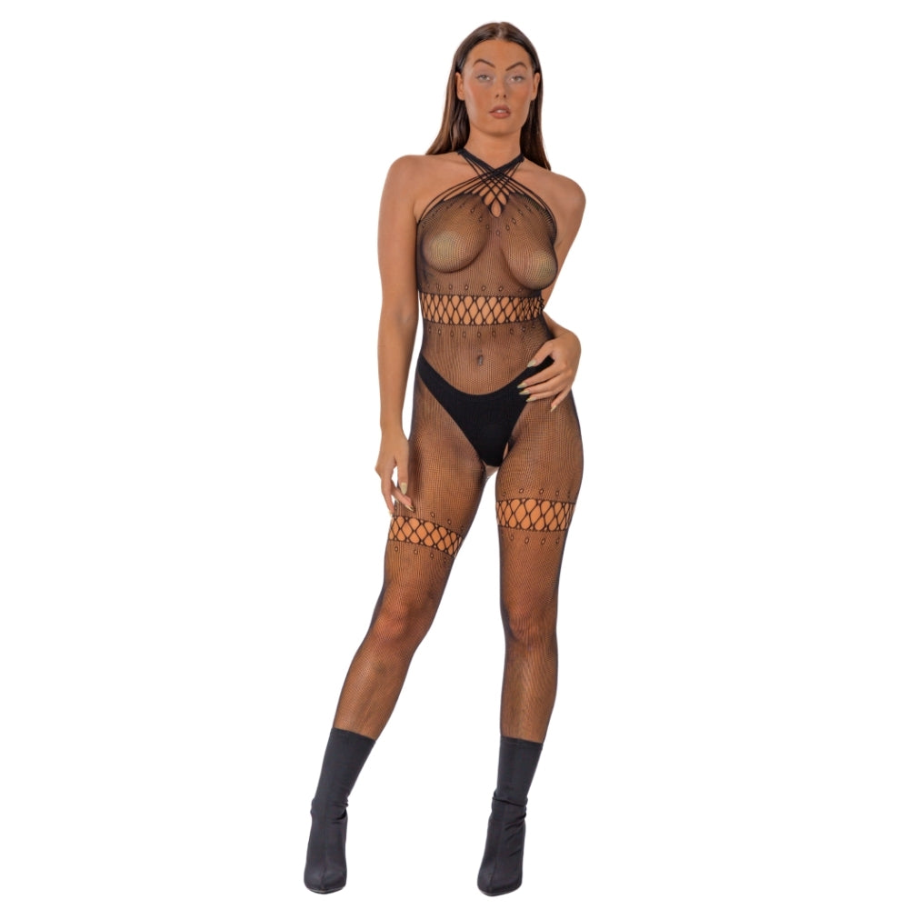 Lace by LJ Crossover Neck Crotchless Bodystocking – Lingerie > Clothes > Bodies and Playsuits - Tophatter Daily Deals
