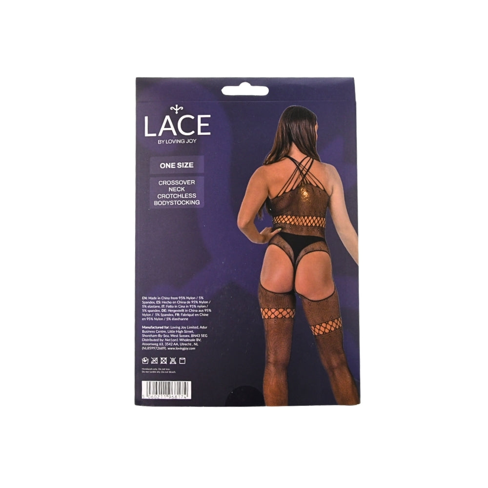 Lace by LJ Crossover Neck Crotchless Bodystocking – Lingerie > Clothes > Bodies and Playsuits - Tophatter Daily Deals