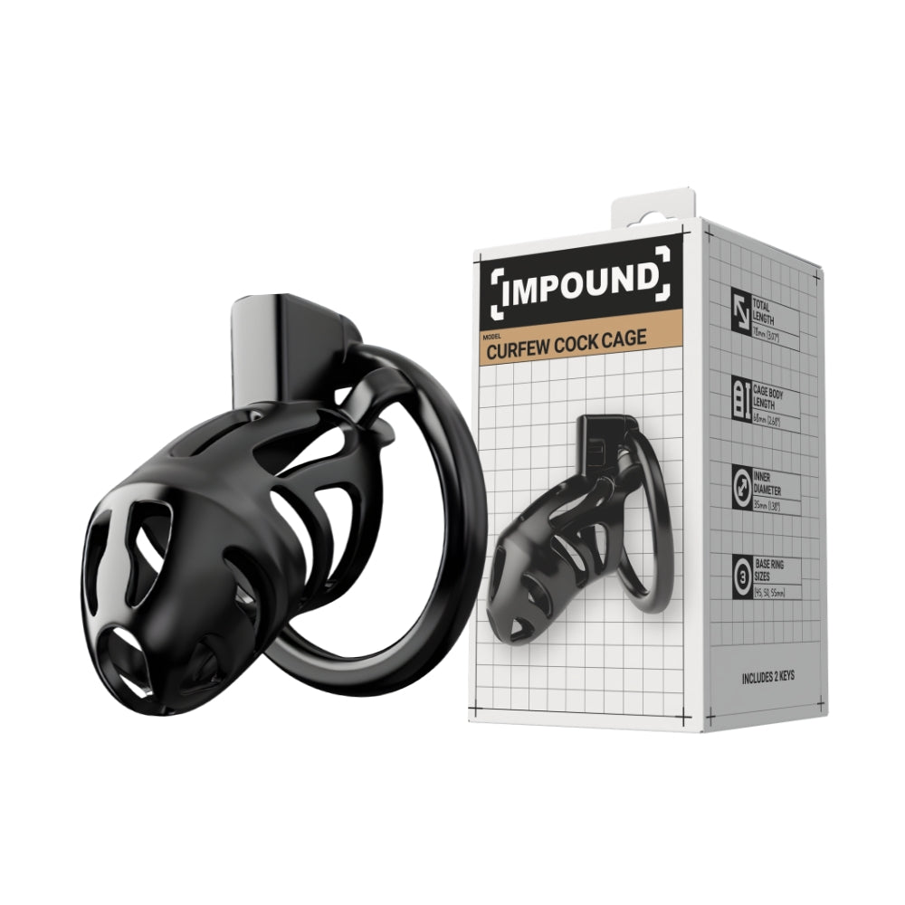 Impound Curfew – Chastity Cage with Multiple Base Rings 78mm Length > Bondage Gear > Male Chastity - Tophatter Daily Deals