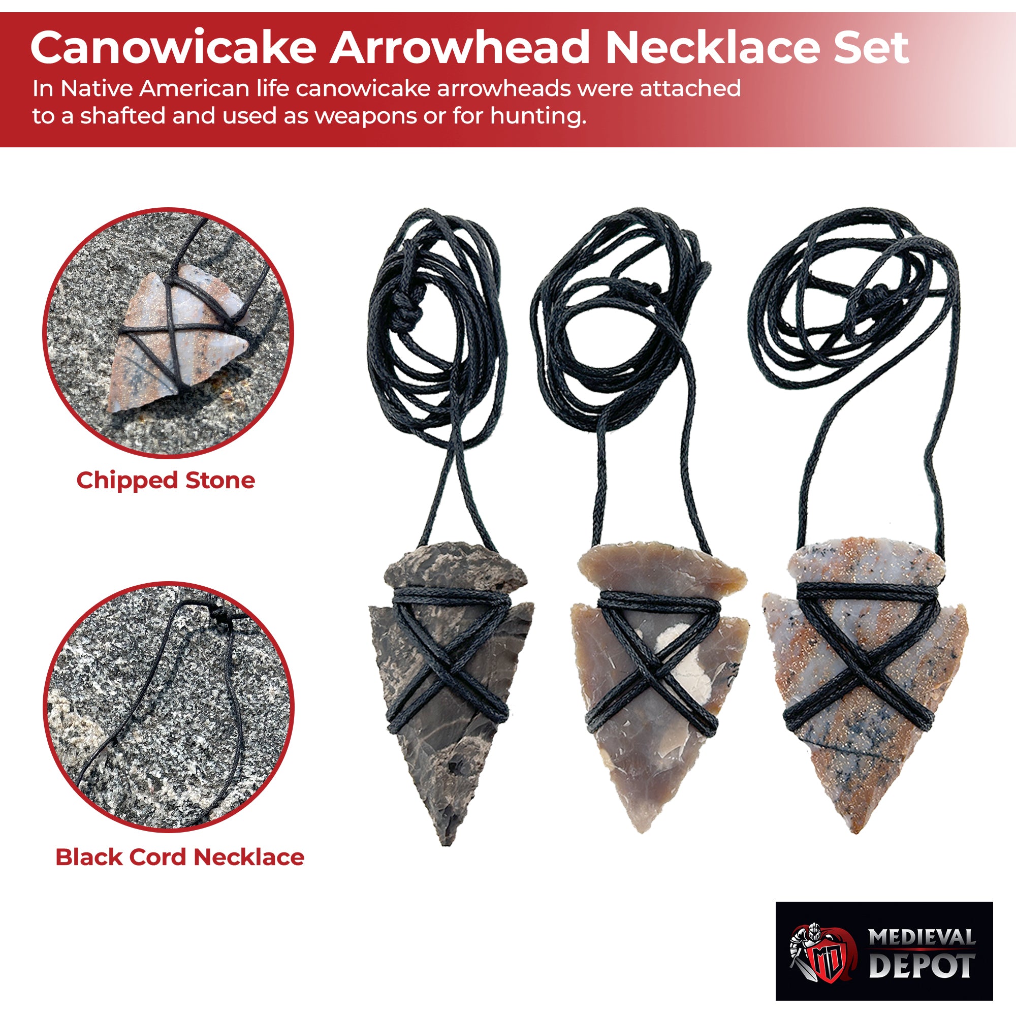 Native American Canowicake Arrowhead Necklace Set historical period - Tophatter Daily Deals