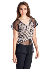 Women's Animal Print Burnout Mesh V-Neck Top Tops - Tophatter Daily Deals