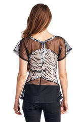 Women's Animal Print Burnout Mesh V-Neck Top Tops - Tophatter Daily Deals