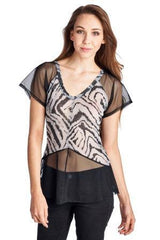 Women's Animal Print Burnout Mesh V-Neck Top Tops - Tophatter Daily Deals