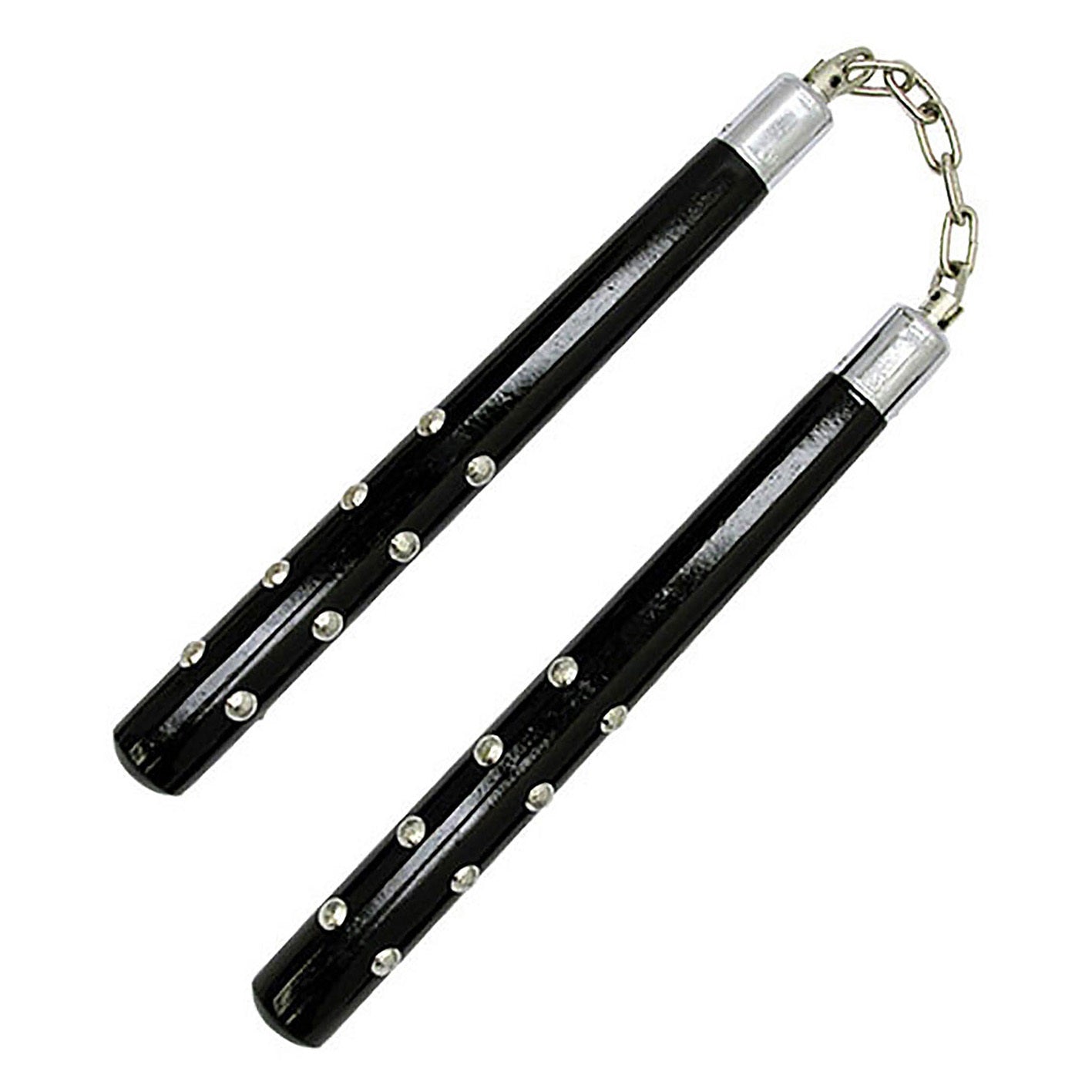 12 inch Black Wooden Round Nunchaku with Chrome Studs - Tophatter's Guns'N'Weapons Store Collectible Weapons - Tophatter Daily Deals