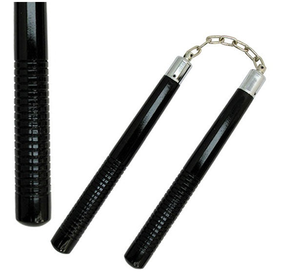 12 inch Black Wood Round Nunchaku Chain With Grips - Tophatter's Guns'N'Weapons Store - FREE SHIPPING Collectible Weapons - Tophatter Daily Deals