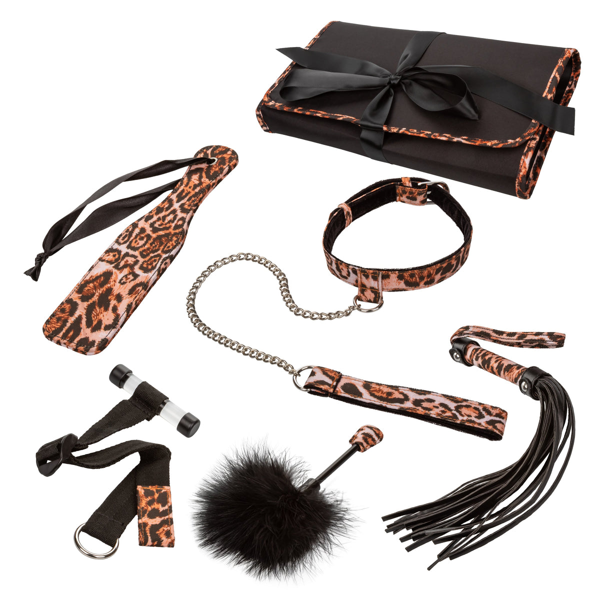 Unleashed Adventure Set 7-Piece Animal Print Faux Leather BDSM Kit with Travel Case > Bondage Gear > Bondage Kits - Tophatter Daily Deals