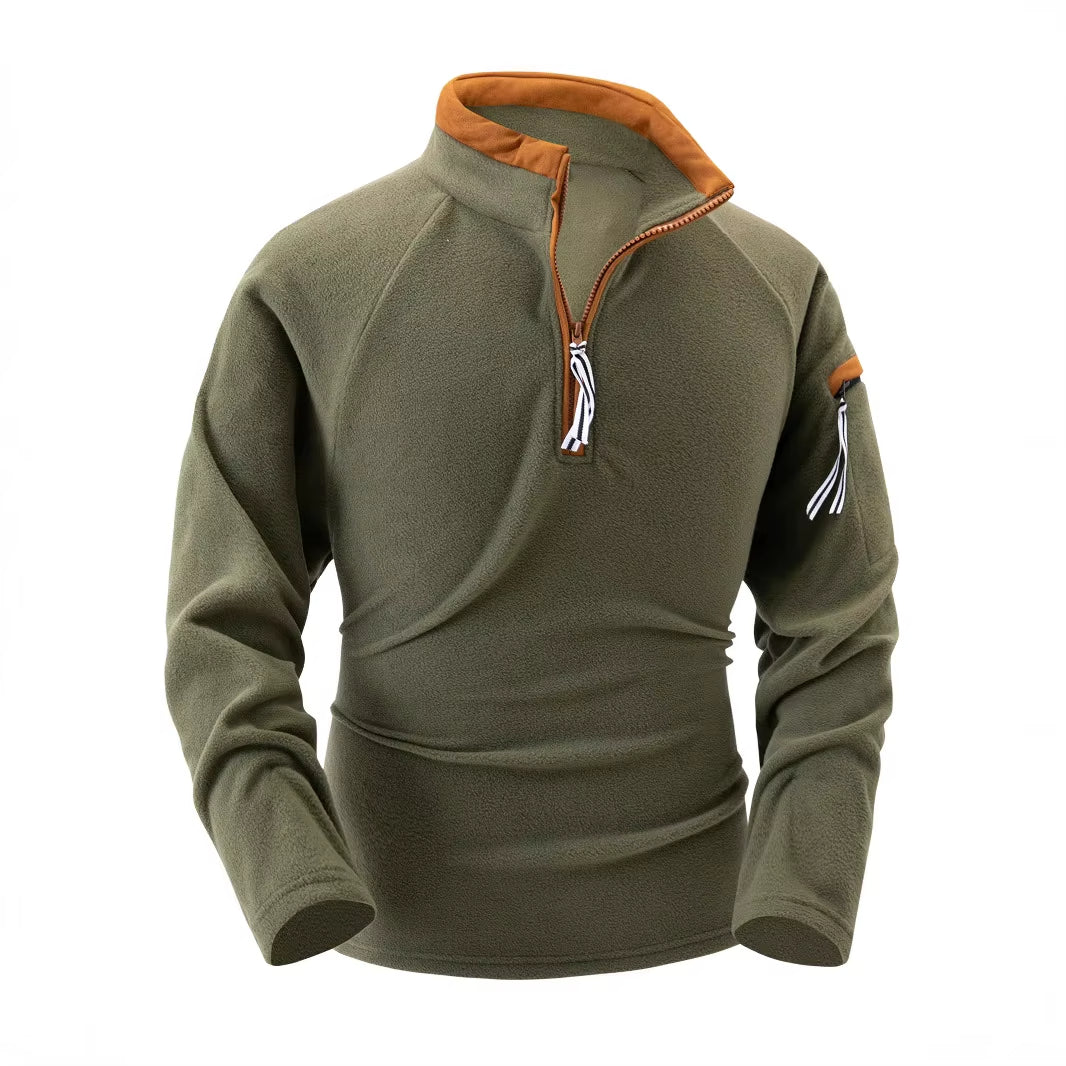 Warm Men's Zip Pullover - Stand Collar, Fleece, For Winter Green - Tophatter Daily Deals