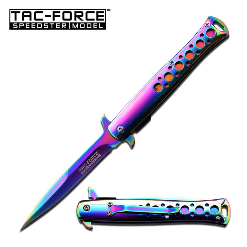 Spring Assisted Open RAINBOW Stiletto TACTICAL Folding Pocket Knife Collectible Weapons - Tophatter Daily Deals