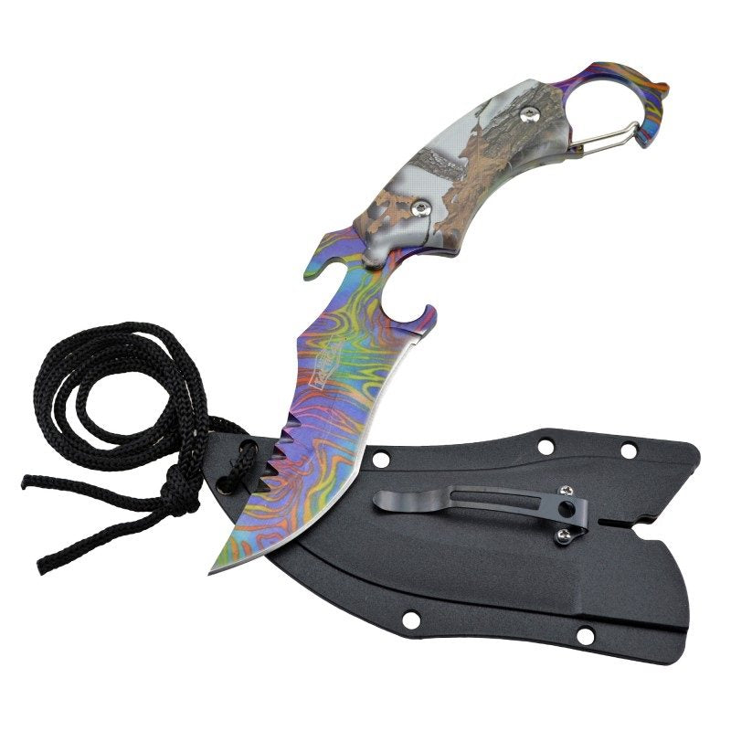 Tactical Snow Camo Karambit Neck Knife Survival Hunting Fixed Blade Collectible Weapons - Tophatter Daily Deals