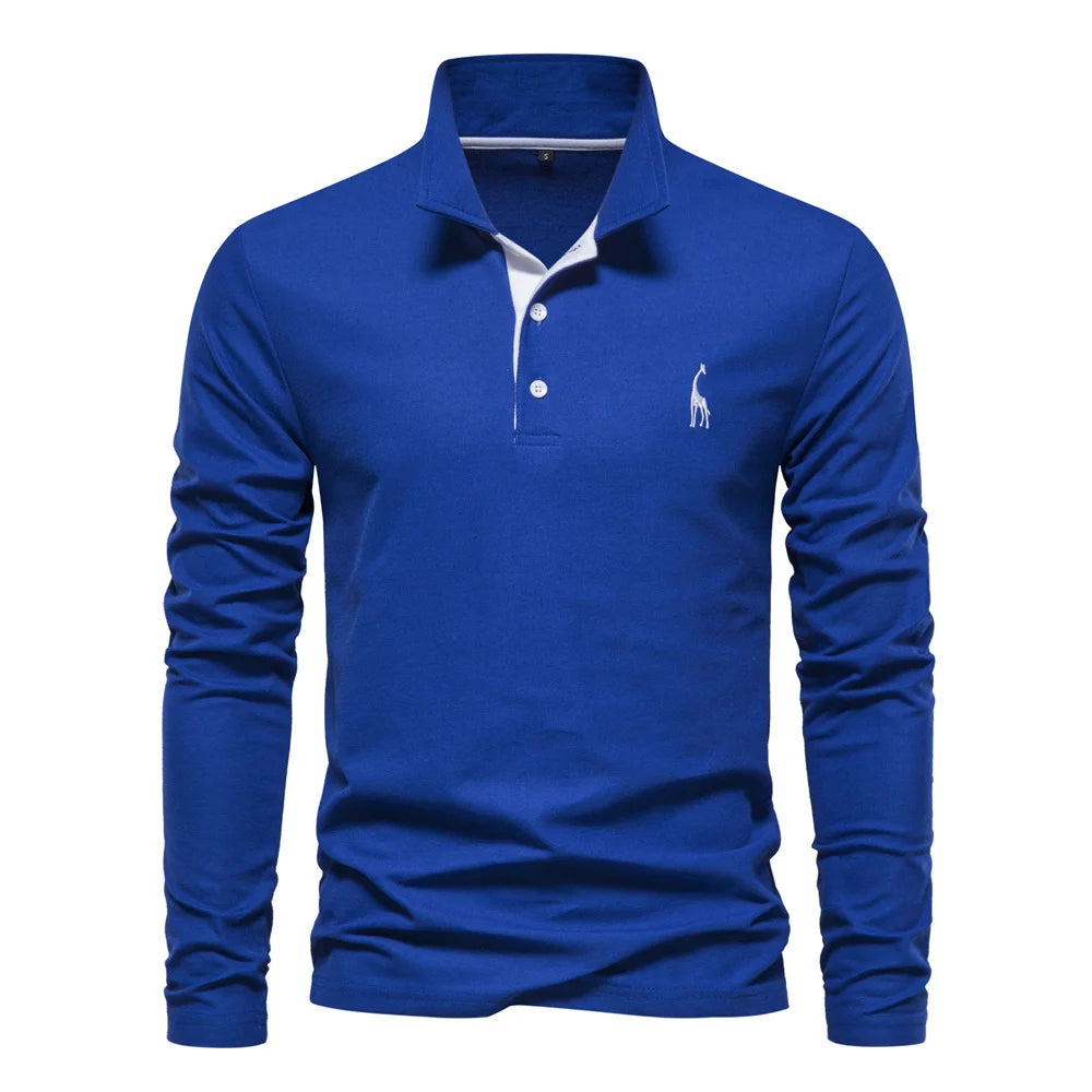 Soft Classic Mens Long Sleeve Polo - Collared Cotton Casual Blue - Tophatter Daily Deals