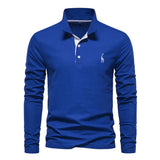 Soft Classic Mens Long Sleeve Polo - Collared Cotton Casual Blue - Tophatter Daily Deals
