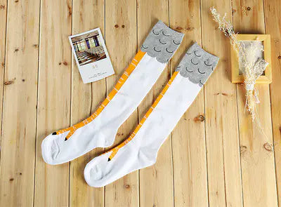Funny Chicken Knee Socks for Spring and Autumn Yellow - Tophatter Daily Deals
