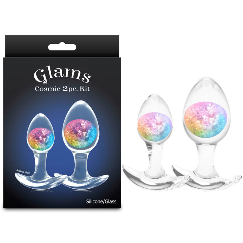 Glams Cosmic 2-Piece Kit (Clear/Rainbow) – Body-Safe Liquid Silicone Butt Plug Set > Anal Range > Butt Plug Kits - Tophatter Daily Deals