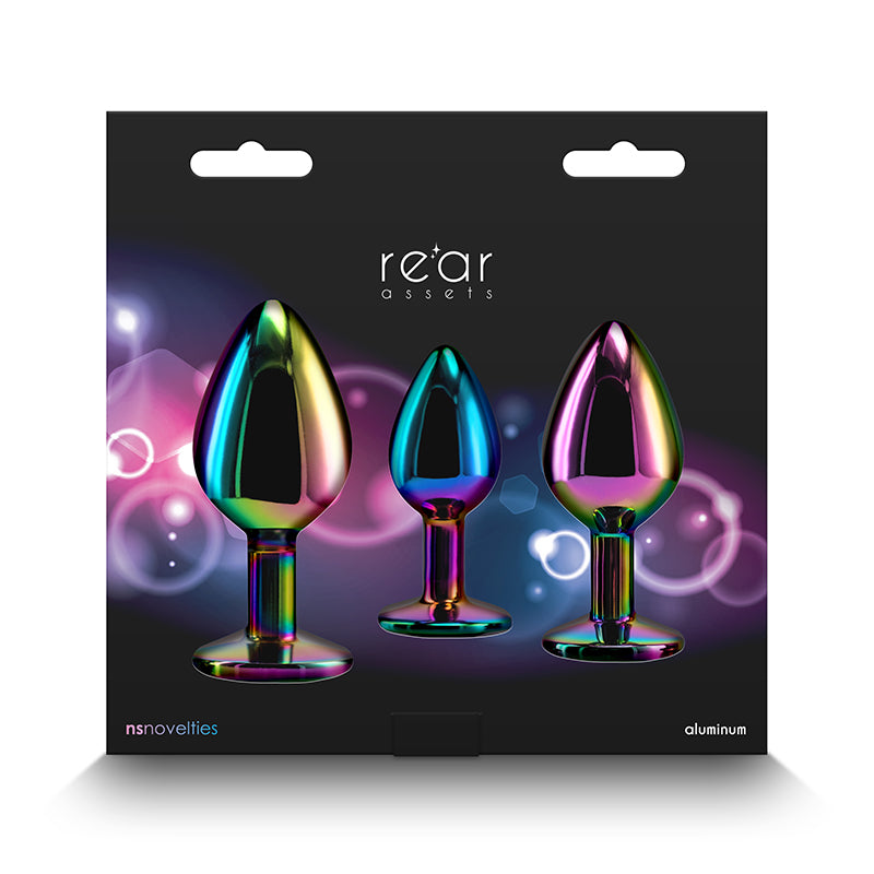 Rear Assets Trainer Kit (Multicolor) – Chrome-Plated 3 Pc Metal Plug Set With Circular Jewel > Anal Range > Butt Plug Kits - Tophatter Daily Deals