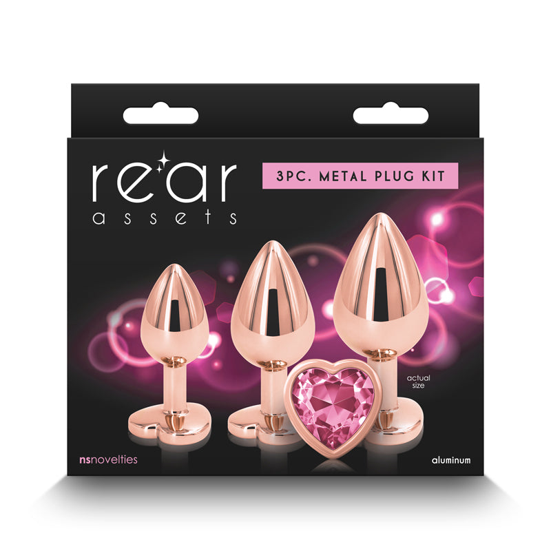 Rear Assets Trainer Kit - 3 Metallic Butt Plugs with Pink Hearts > Anal Range > Butt Plug Kits - Tophatter Daily Deals