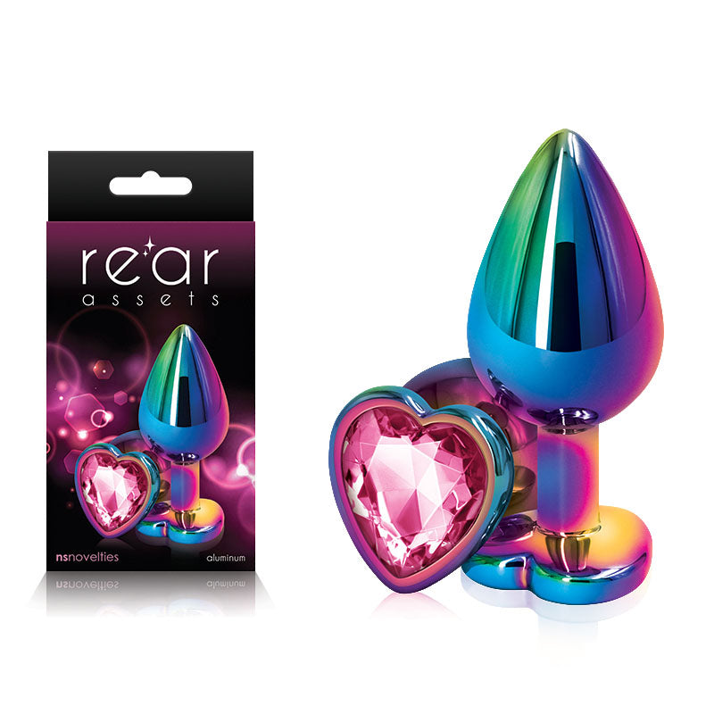 Rear Assets Multi Medium Metal Butt Plug with Pink Heart Gem Base > Anal Range > Jewel Butt Plugs - Tophatter Daily Deals
