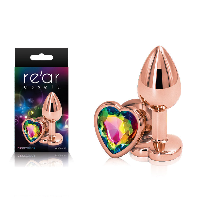 Rear Assets Rose Gold Small Metal Butt Plug with Rainbow Heart Gem Base – Lightweight Butt Plug > Anal Range > Jewel Butt Plugs - Tophatter Daily Deals