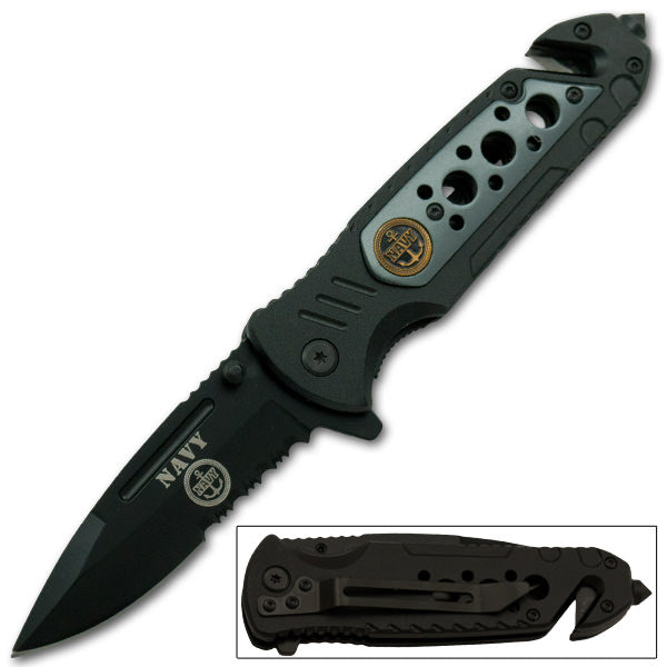 NAVY Tactical Rescue Spring Assisted Knife Collectible Weapons - Tophatter Daily Deals
