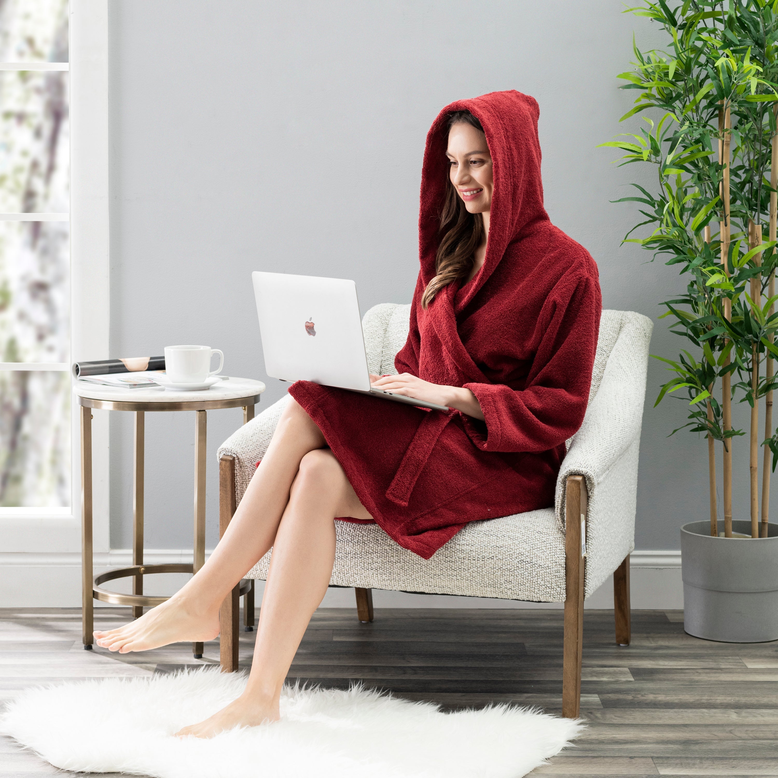 Nine West Hooded Terry Robe - 100% Turkish Cotton Robes - Tophatter Daily Deals