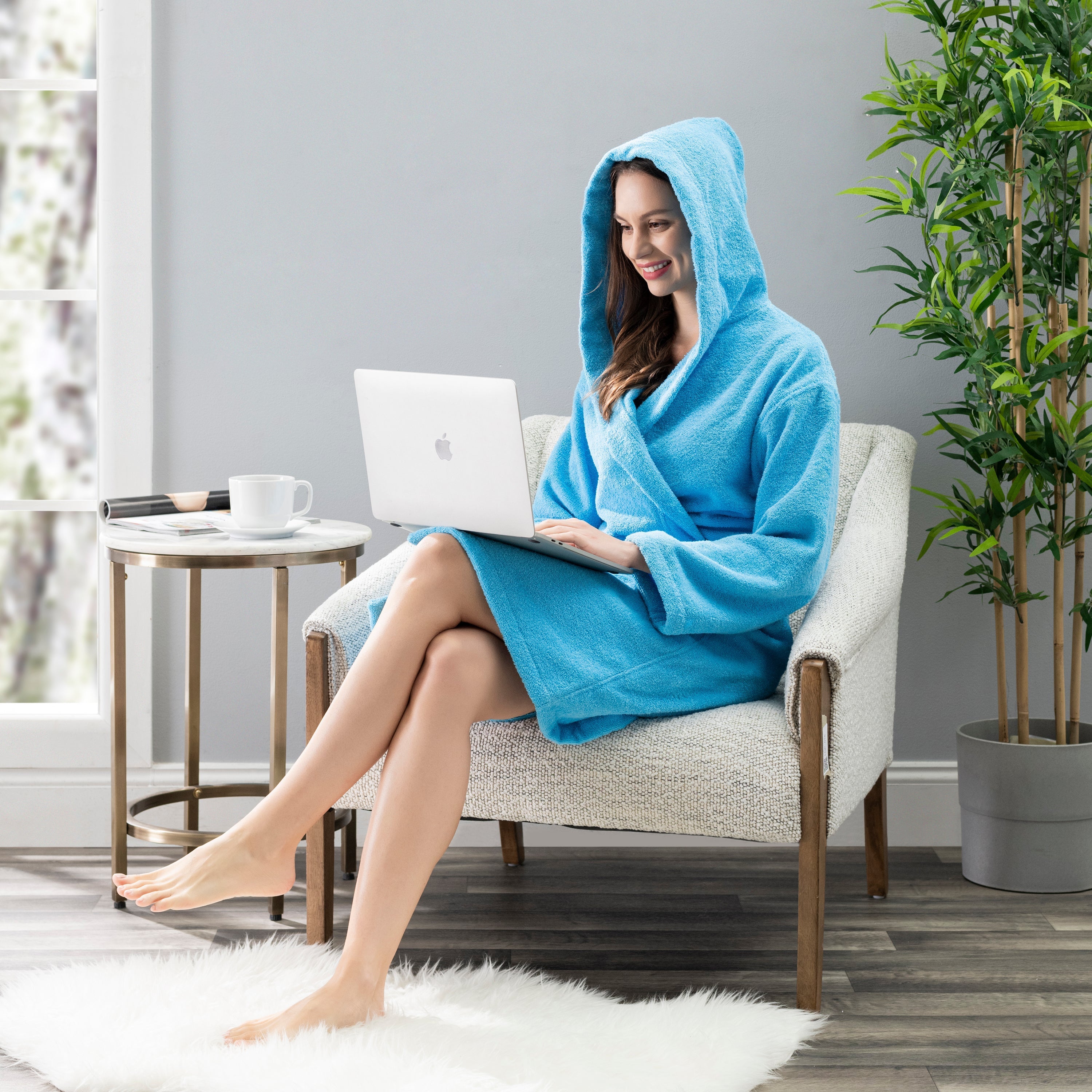 Nine West Hooded Terry Robe - 100% Turkish Cotton Robes - Tophatter Daily Deals