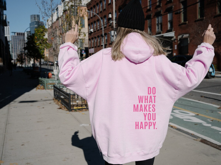 Oversized Relaxed Women's Hoodie - Dropped Shoulder Cotton Light pink - pink print - Tophatter Daily Deals