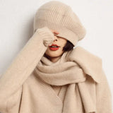 Soft Women’s Cashmere Beret – Ribbed Foldover Band, Winter - Tophatter Daily Deals