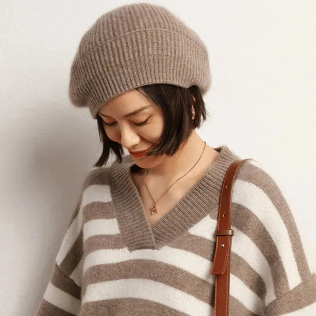 Soft Women’s Cashmere Beret – Ribbed Foldover Band, Winter - Tophatter Daily Deals
