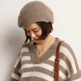 Soft Women’s Cashmere Beret – Ribbed Foldover Band, Winter - Tophatter Daily Deals